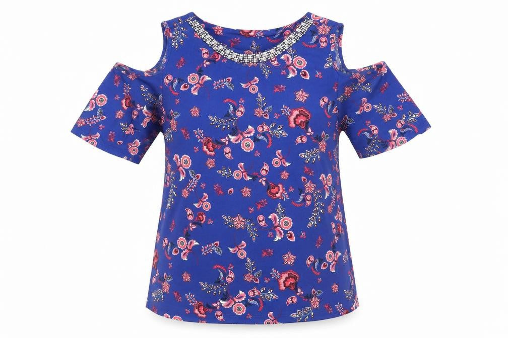 George Womens Blue Floral  Tunic Blouse Size 12  - Cut out shoulders