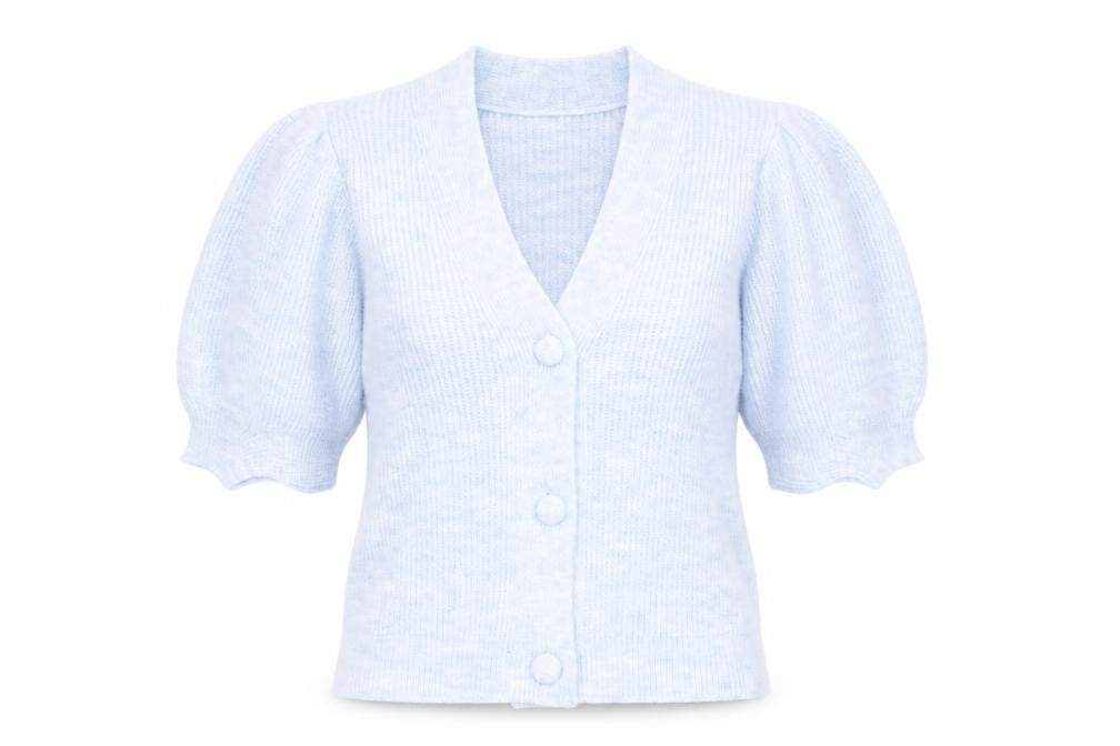 Front view of Tu women’s blue cardigan jumper, size UK 12