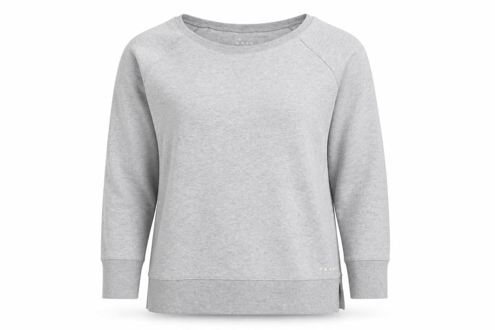 Front view of Souluxe women’s grey pullover sweatshirt, size L