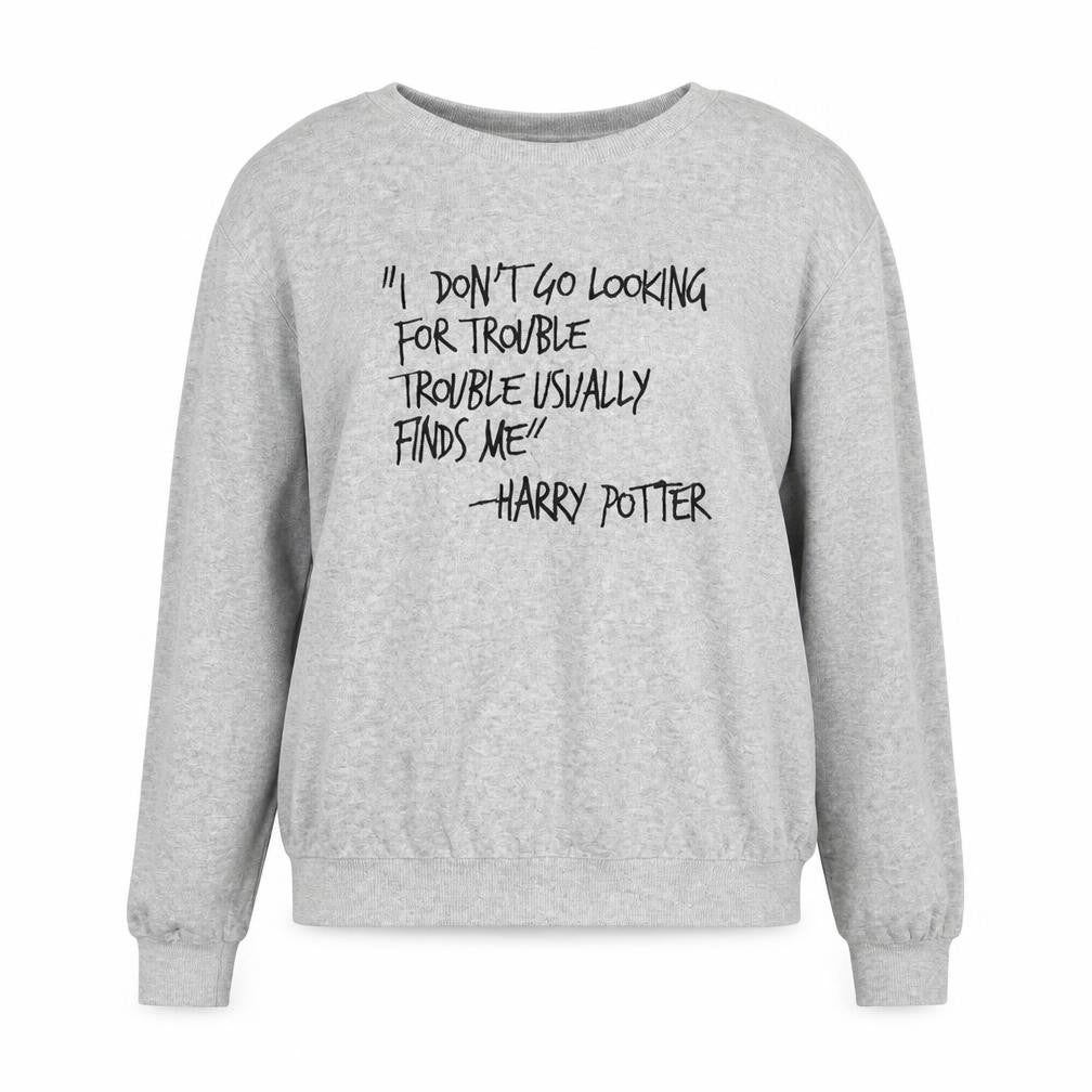 Front view of Atmosphere women’s grey top pyjama top, size UK 8, - harry potter