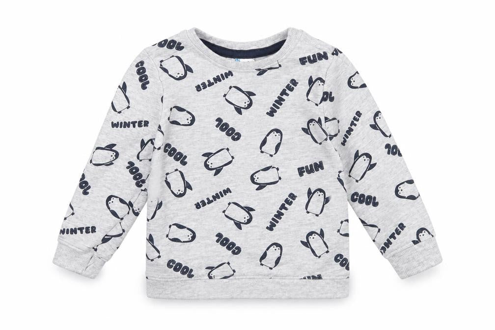 Front view of so cute Baby Grey jumper, size 12-18, Months - penguins