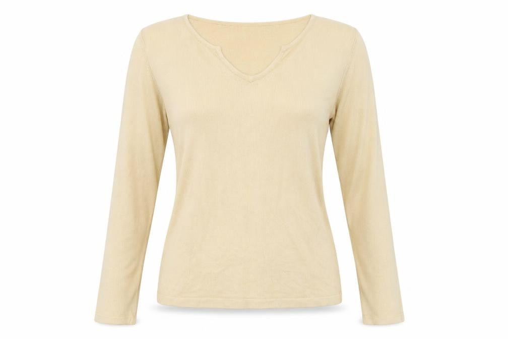 Front view of Debbie Morgan women’s yellow jumper, size M