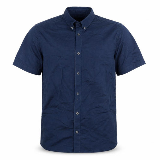 Front view of Burton men’s blue button-up, size M