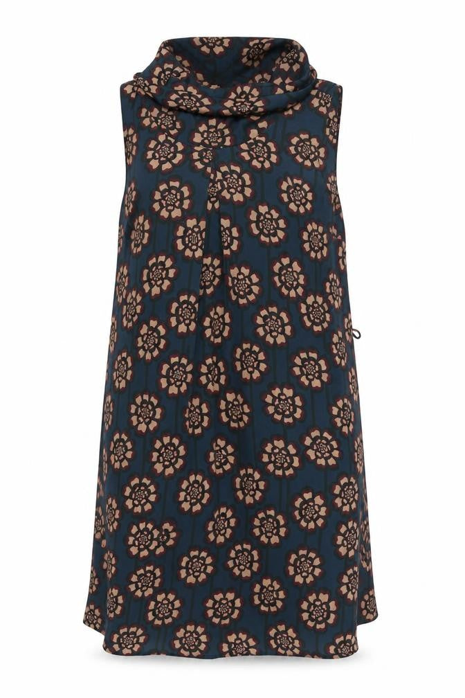 Front view of Clements Ribeiro women’s blue floral a-line, size UK 10