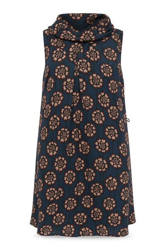 Front view of Clements Ribeiro women’s blue floral a-line, size UK 10