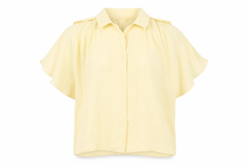 Front view of PAUL SEPERATES women’s yellow basic blouse, size UK 14
