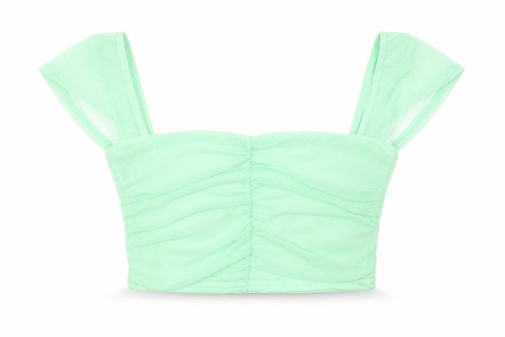 Front view of PRETTYLITTLETHING women’s green basic t-shirt, size UK 8