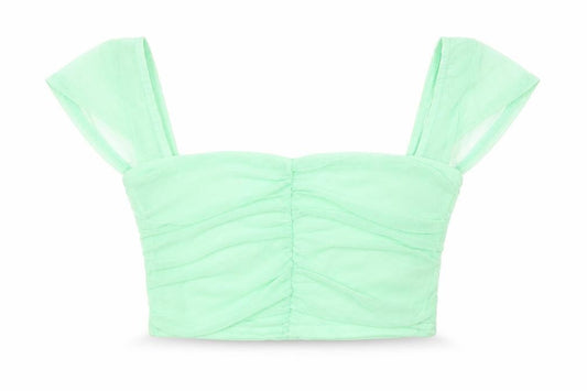 Front view of PRETTYLITTLETHING women’s green basic t-shirt, size UK 8