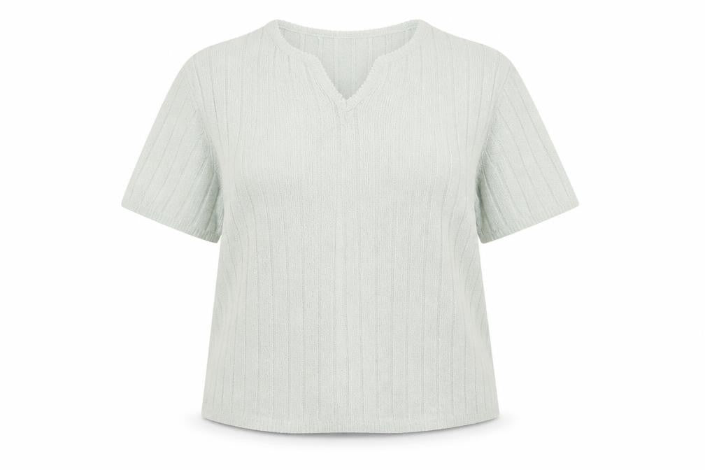 Front view of Berkertex women’s green striped basic t-shirt, size UK 16