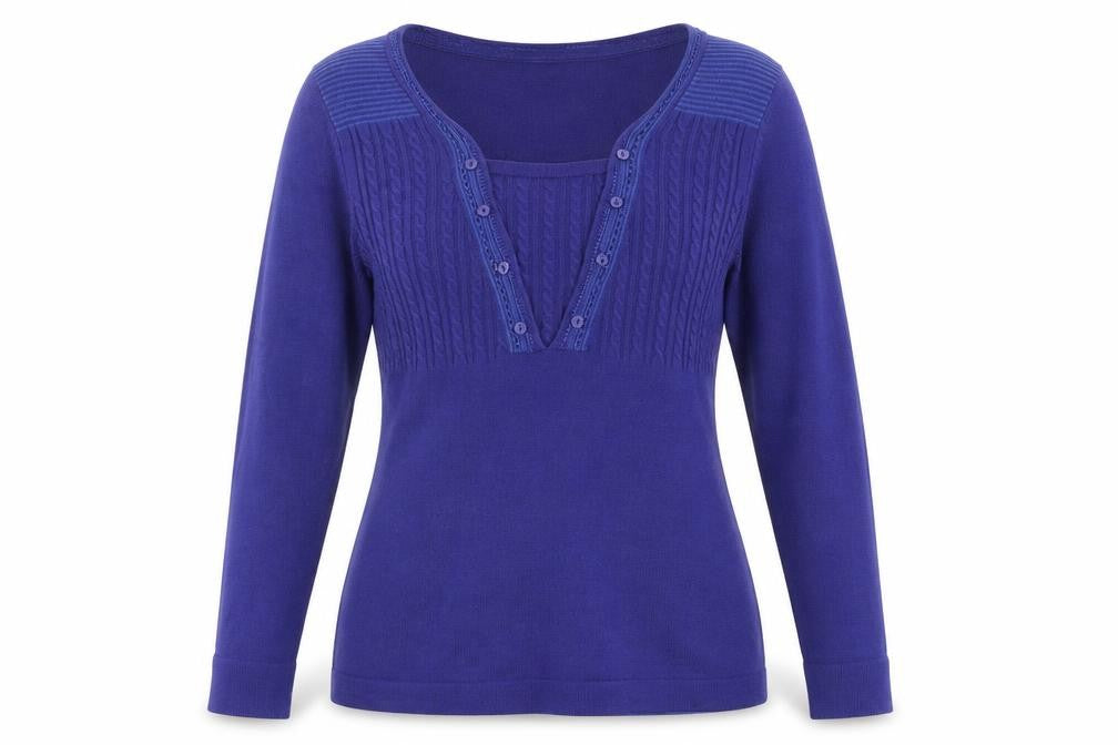 Front view of Marks & Spencer women’s blue jumper, size UK 12