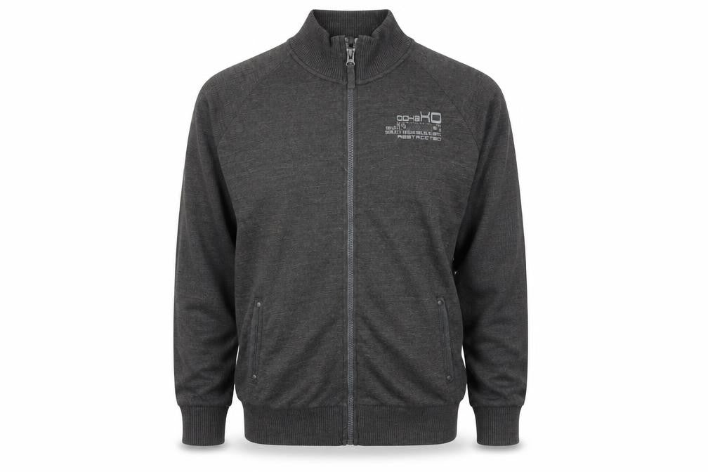 Front view of Denim Seventy3 men’s grey full zip jumper, size XL