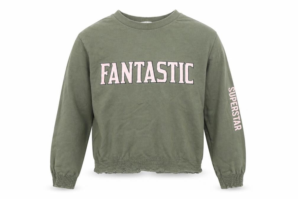 Front view of H&M girls’ green jumper, size 9-10, years