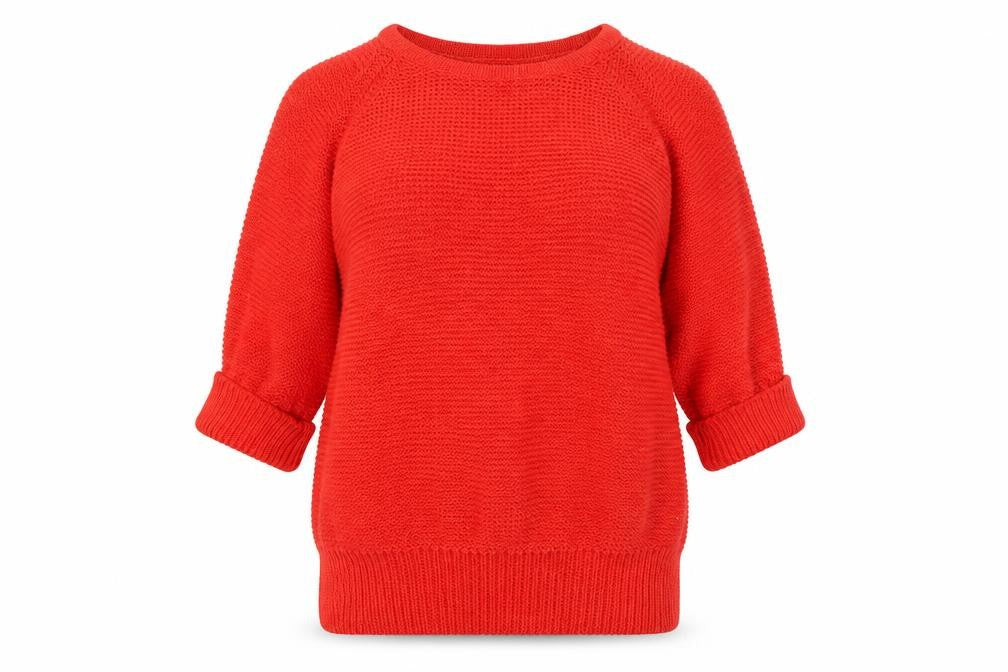 Front view of Peacocks women’s red jumper, size UK 14