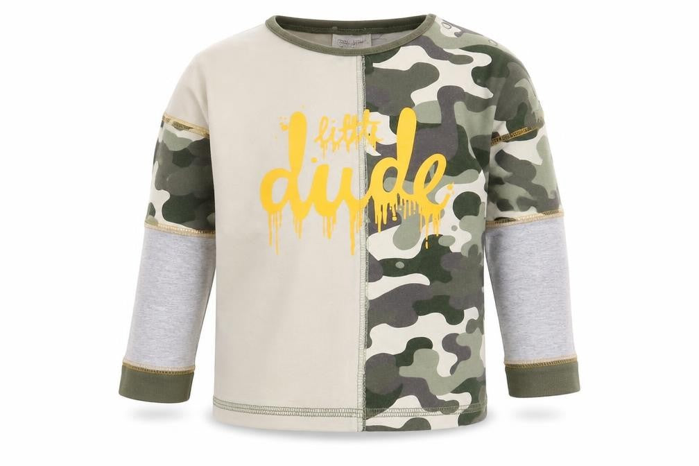Front view of Next Baby Green Camouflage Basic T-Shirt, size 9-12, Months - Little Dude