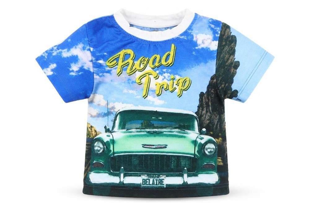 Front view of Pep&Co Baby Blue Basic T-Shirt, size 9-12, Months - Road Trip
