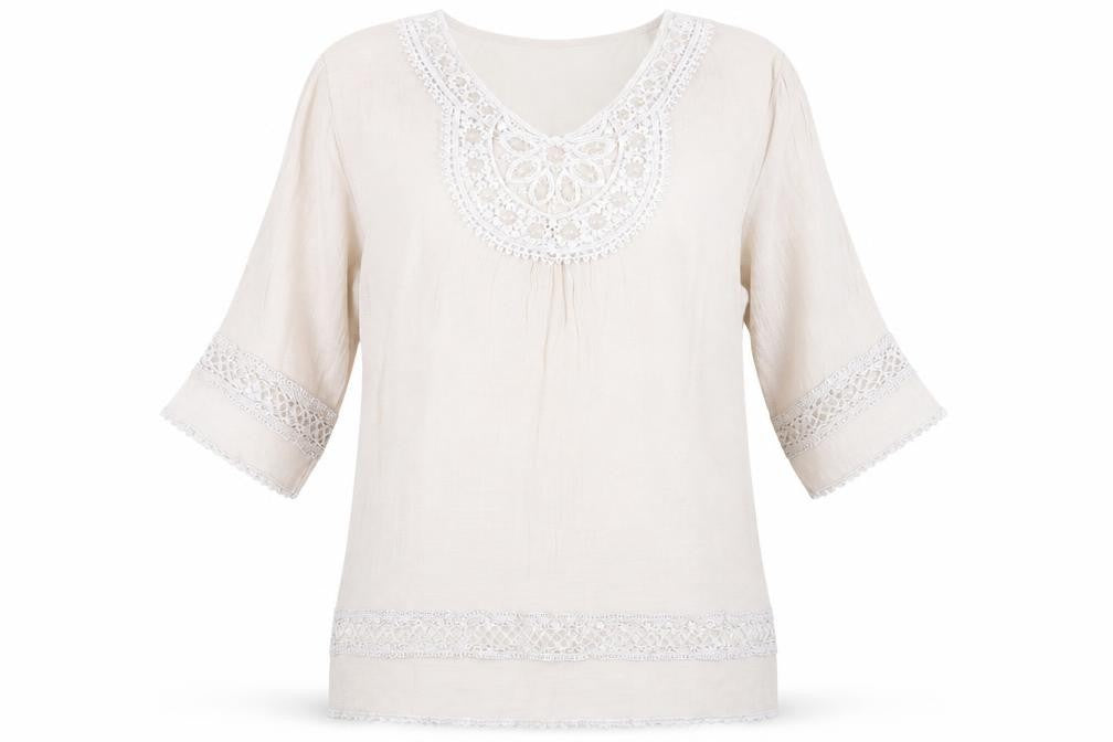 Front view of Style women’s beige basic blouse, size L