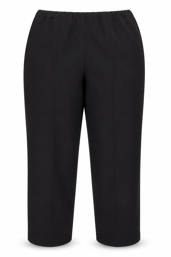 Front view of EWM women’s black trousers, size UK 14, 22-inch leg
