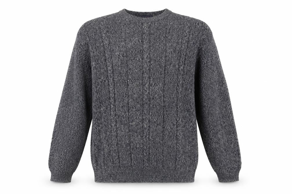 Front view of James Cowan men’s grey jumper, size M