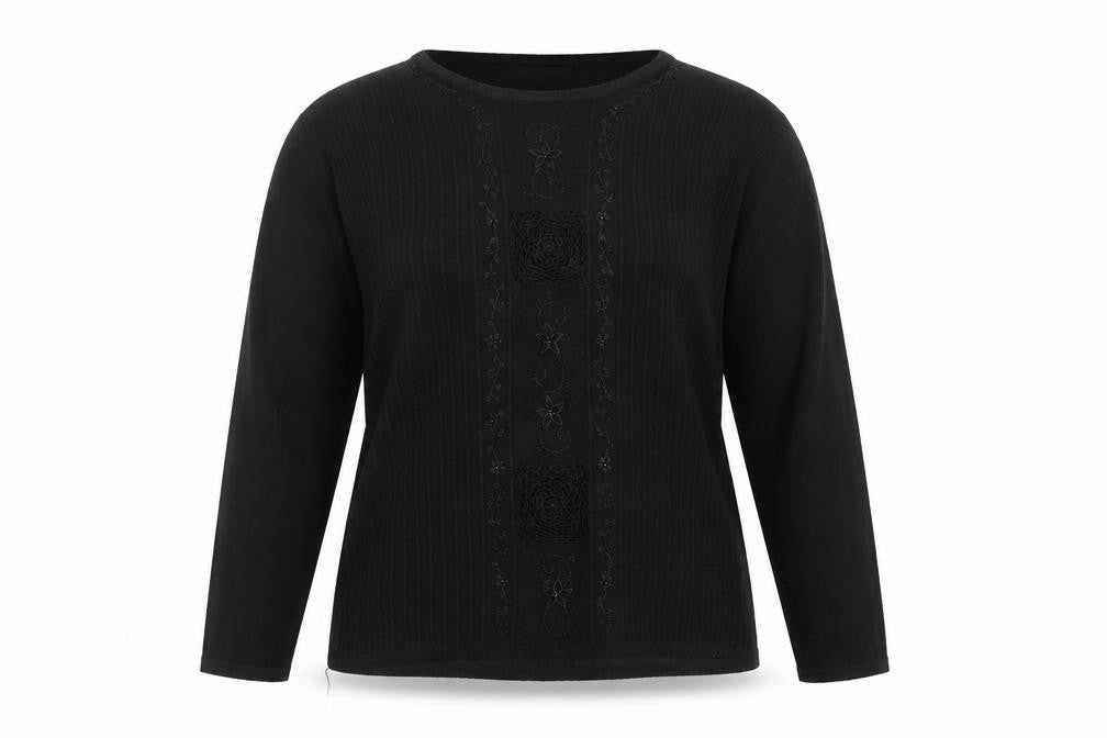 Front view of DONNA LEWIS women’s black jumper, size L