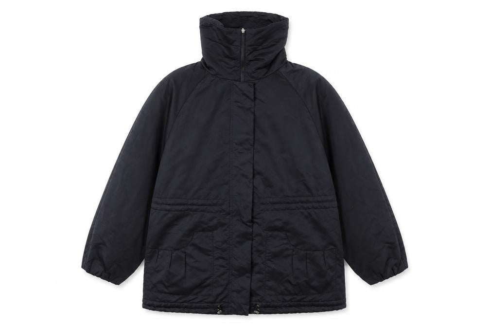 Front view of ELVI women’s blue pea coat coat, size S