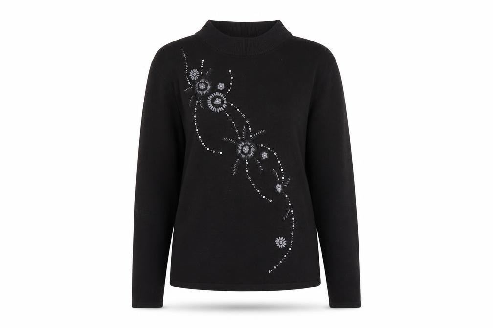 Front view of Lauren Taylor women’s black jumper, size M