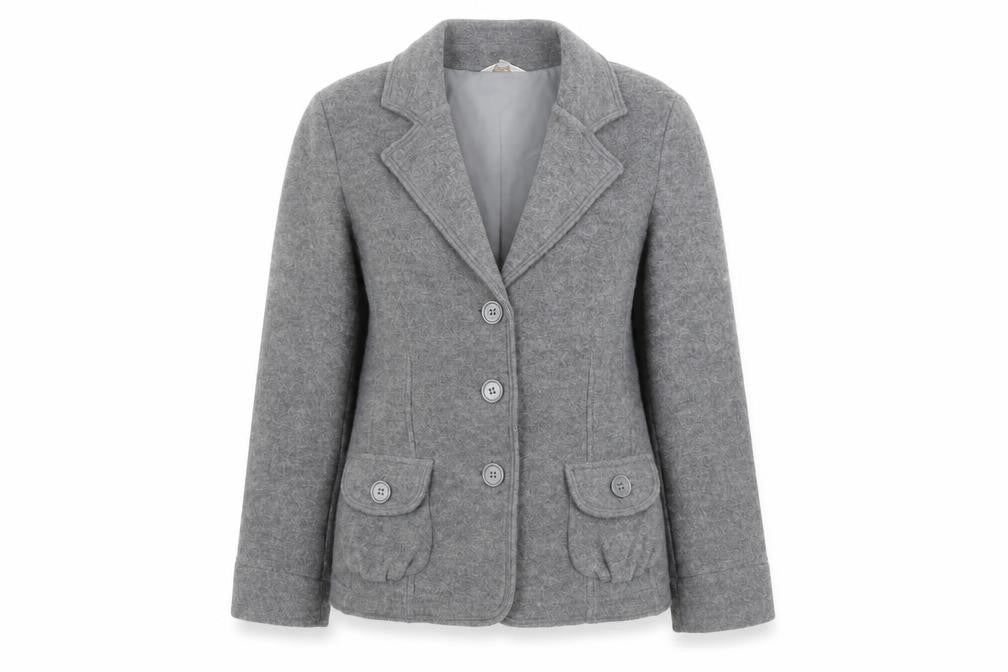 Front view of Lakeland women’s grey jacket, size UK 16