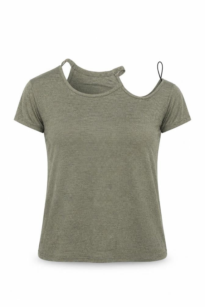 Front view of River Island women’s green basic blouse, size UK 8