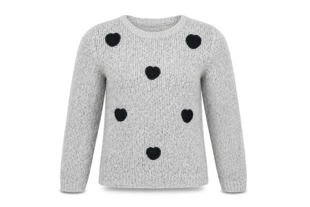 Front view of Dorothy Perkins women’s grey polka dot jumper, size UK 8