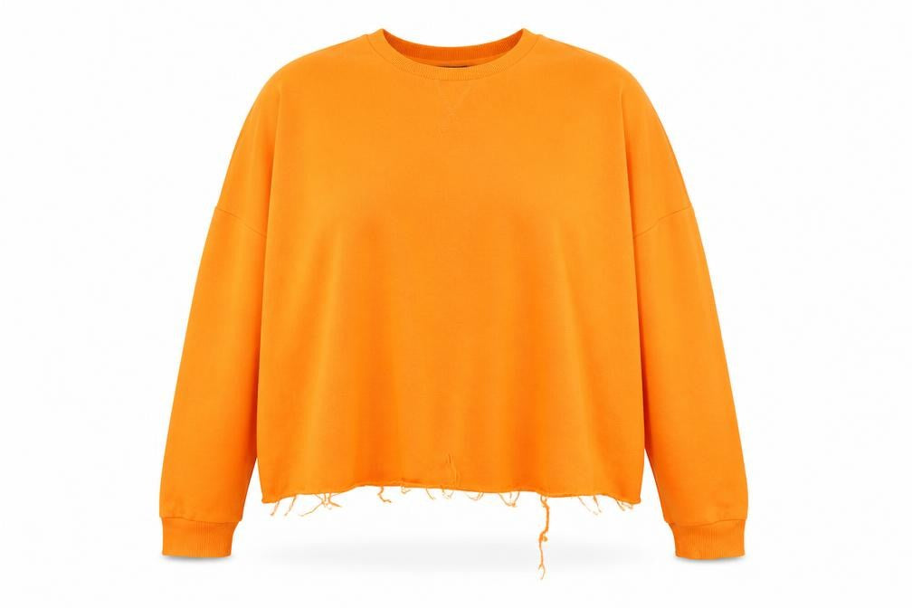Front view of Primark women’s orange pullover sweatshirt, size UK 20