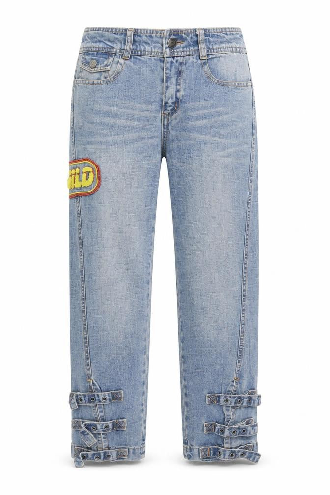 Front view of Prisca One women’s blue denim straight jeans, size UK 8, 26-inch leg
