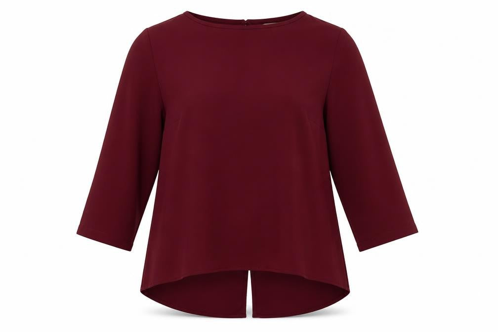 Front view of Matalan women’s red basic blouse, size UK 10, - maroon
