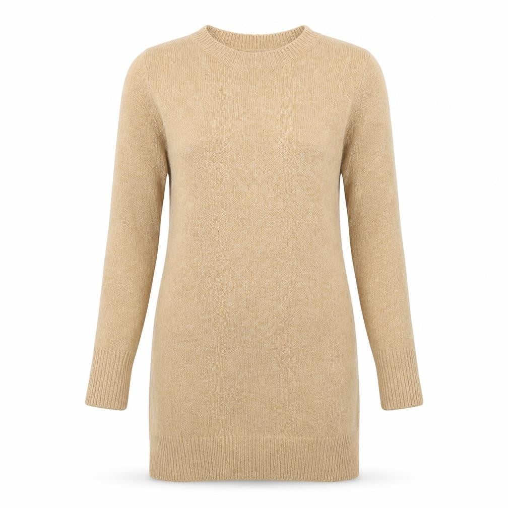 Front view of Primark women’s beige knit jumper, size UK 6, - long