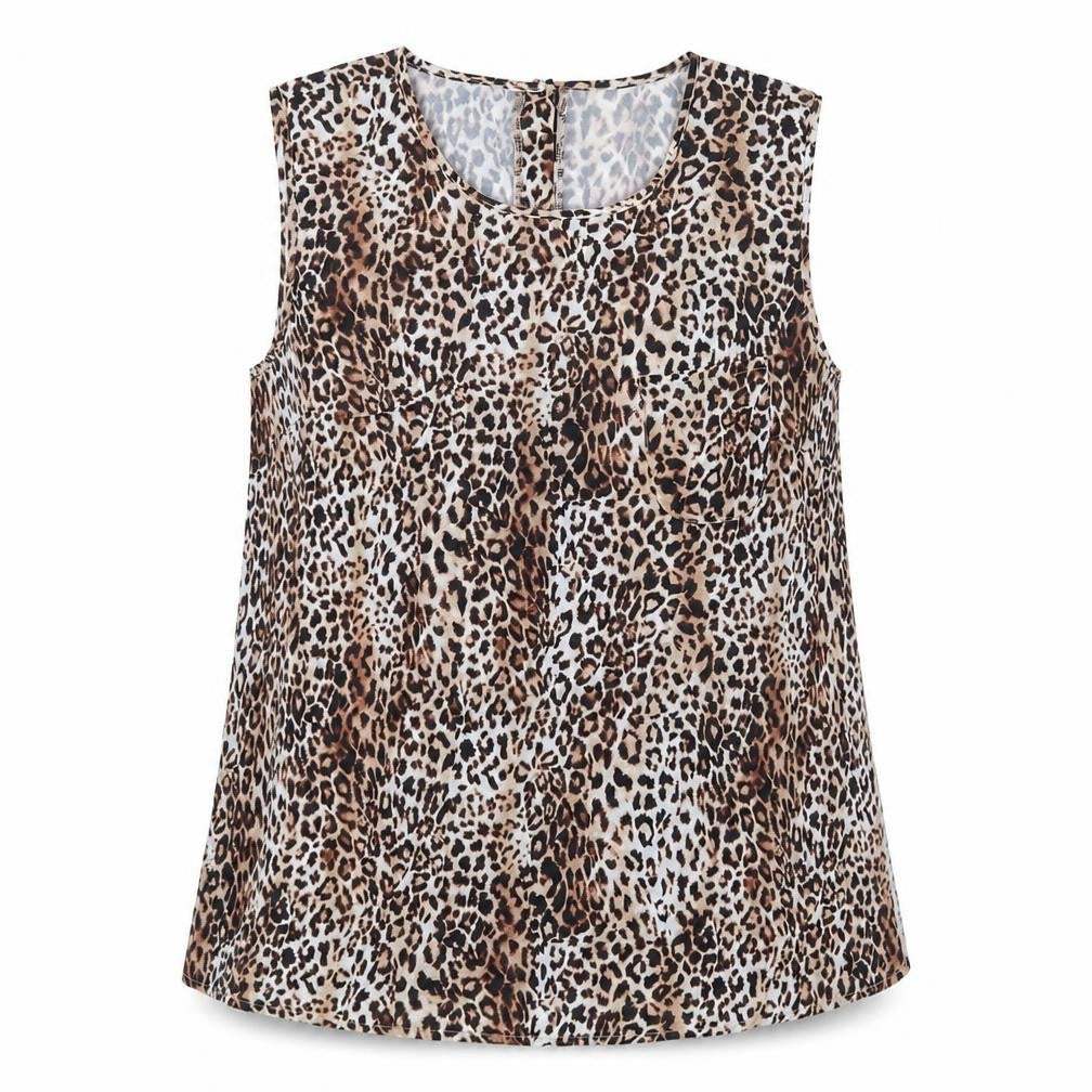 Front view of Avon women’s brown animal print basic blouse, size UK 18