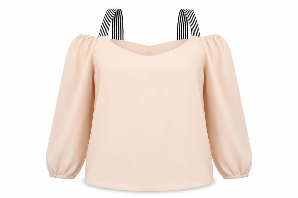 Front view of Select women’s pink striped basic blouse, size UK 12