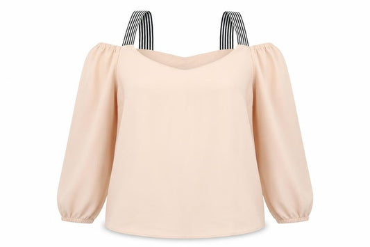 Front view of Select women’s pink striped basic blouse, size UK 12