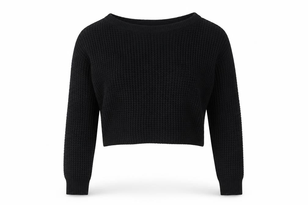 Front view of Missguided women’s black knit jumper, size UK 6