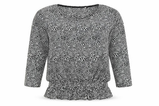 Front view of Next women’s black geometric top pyjama top, size UK 16, - love hearts