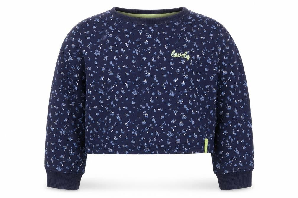 Front view of Next girls’ blue floral pullover sweatshirt, size 8, years - lovely