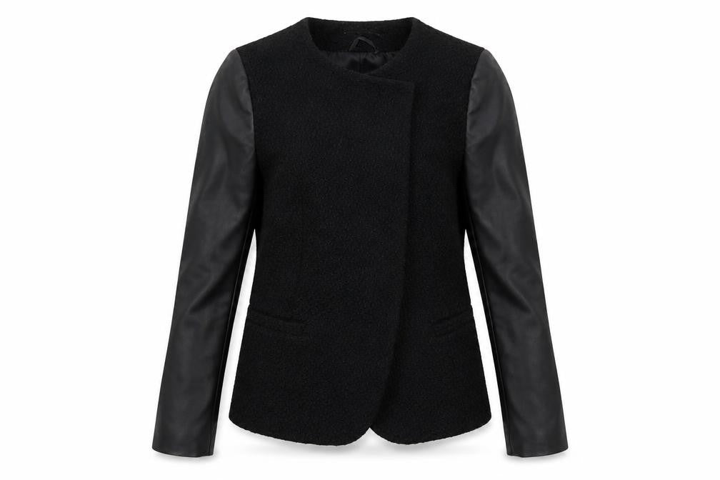 Front view of Dorothy Perkins women’s black overcoat coat, size UK 12