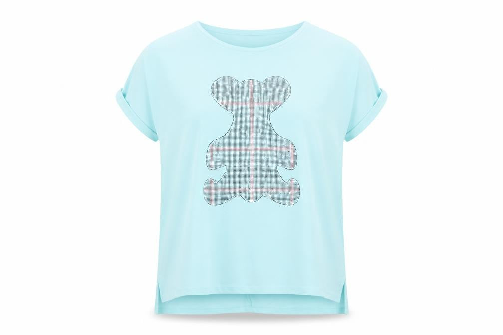 Front view of la pia women’s blue basic t-shirt, size S