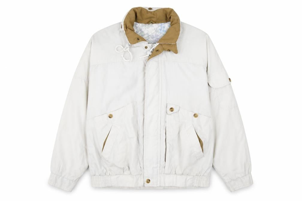Front view of Preworn women’s white jacket, size UK 40