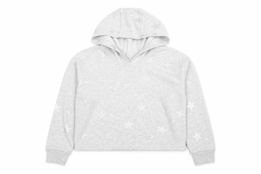 Front view of 90 Degree women’s grey pullover hoodie, size L, - cropped