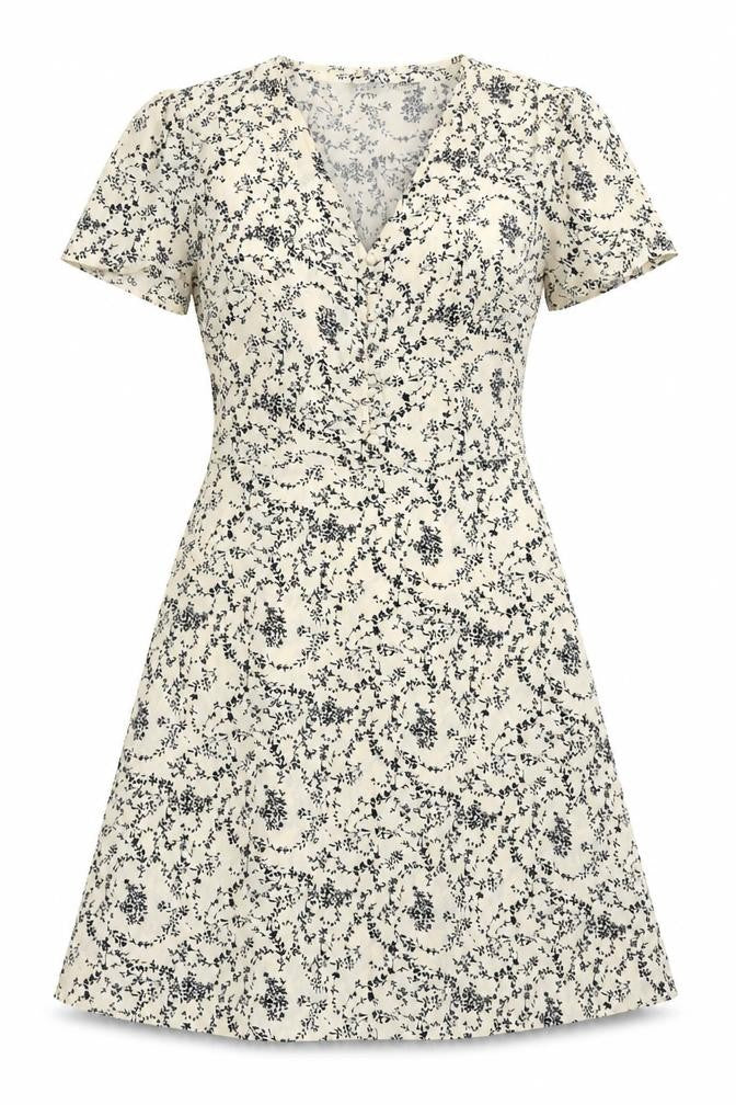 Front view of Missguided women’s ivory floral fit & flare, size UK 4