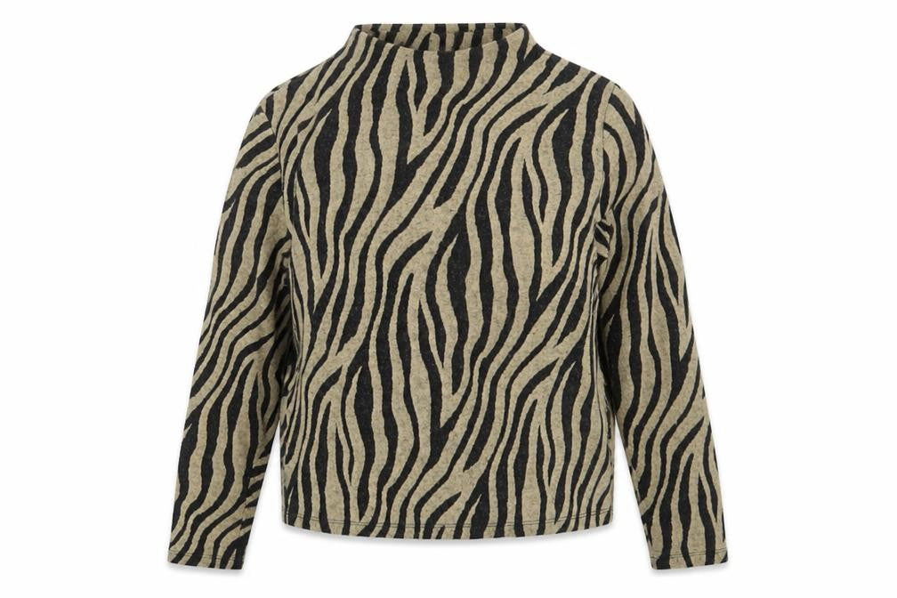 Front view of Marks & Spencer women’s beige animal print jumper, size UK 10