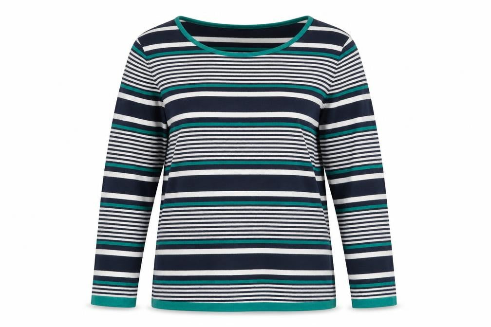 Front view of Country Casuals women’s multicoloured striped pullover sweatshirt, size M