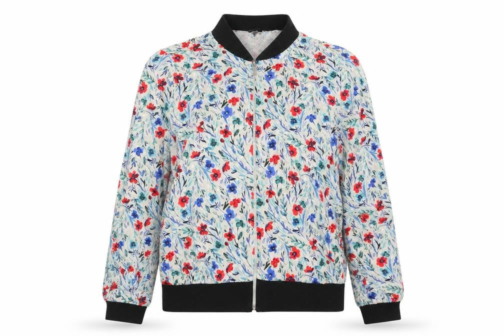 Front view of Papaya women’s multicoloured floral jacket, size UK 12