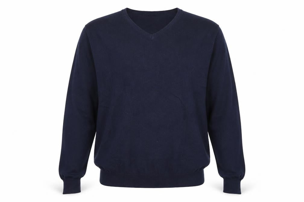 Front view of Nutmeg men’s blue jumper, size M