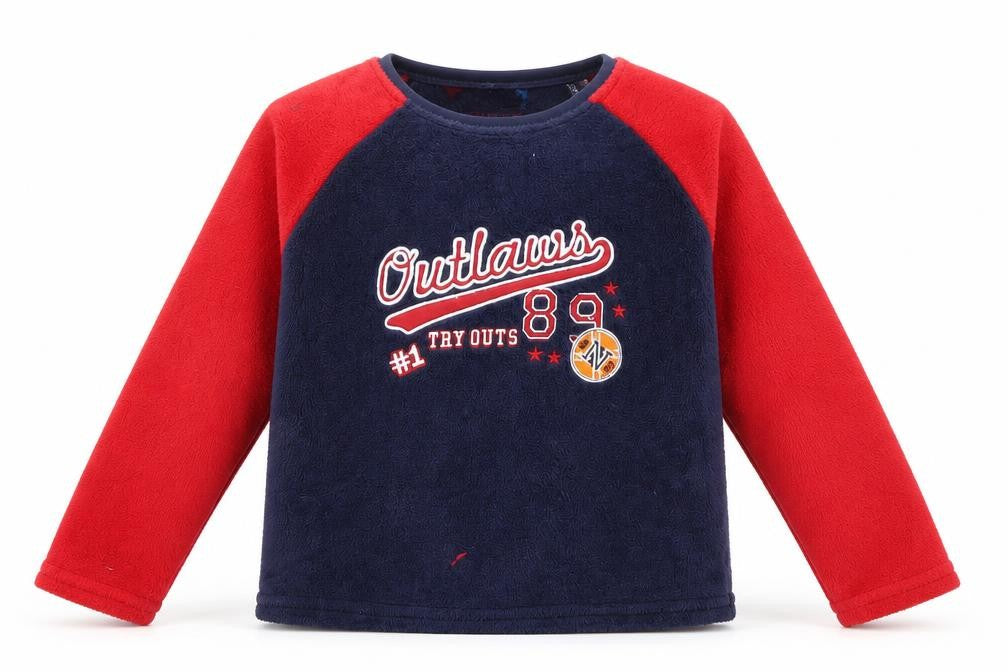 Front view of Primark boys’ blue solid fleece pyjama top, size 6, years