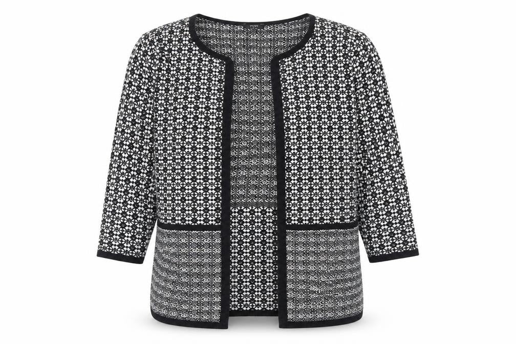 Front view of F&F women’s black herringbone jacket, size UK 12