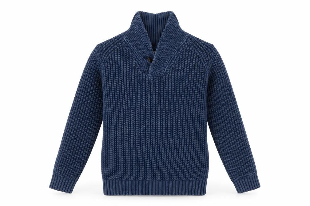 Front view of Marks & Spencer boys’ blue henley jumper, size 9, years